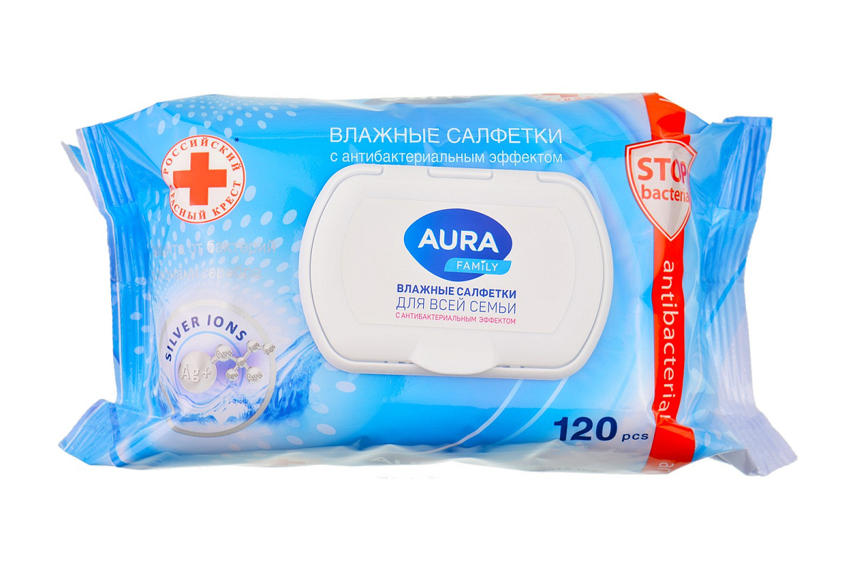 Салфетки влажные AURA 120шт 12ящ